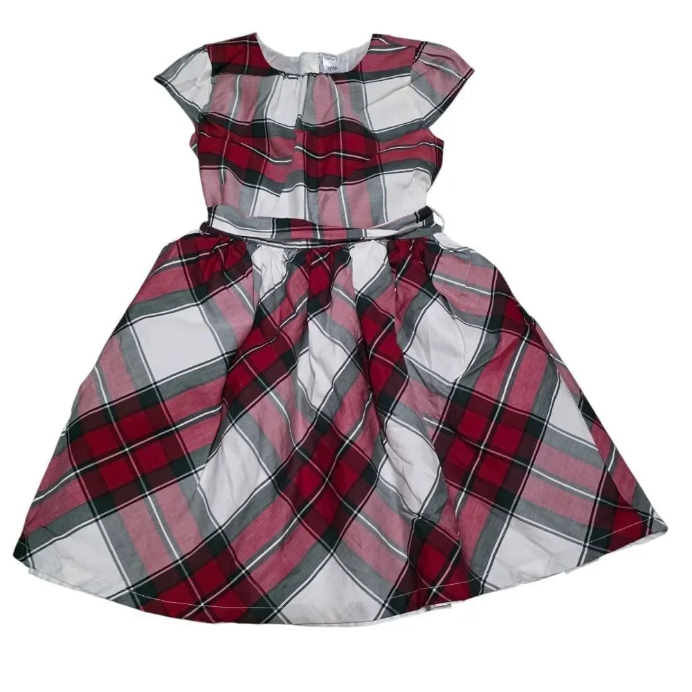 Carters Plaid Red and White Kids Christmas Dress 7/7A